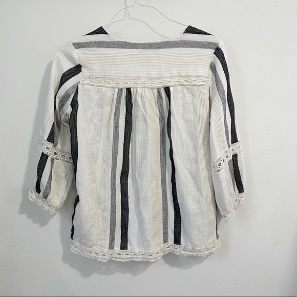 Caffe Marrakech Peasant Boho Striped Eyelet Top - Picture 2 of 3